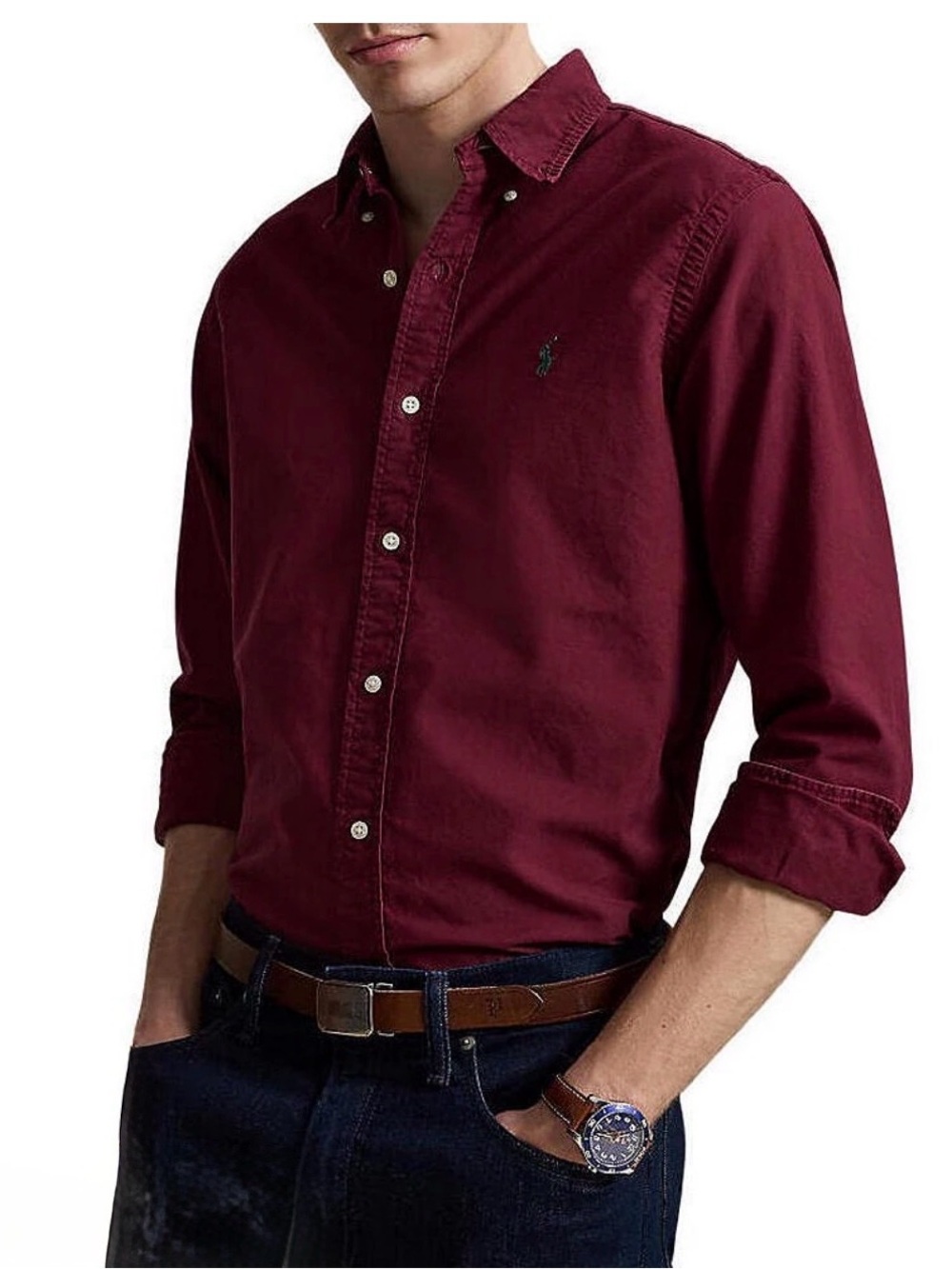 Ralph Lauren Men's Long-Sleeve Button-Down Shirt in Burgundy, size L